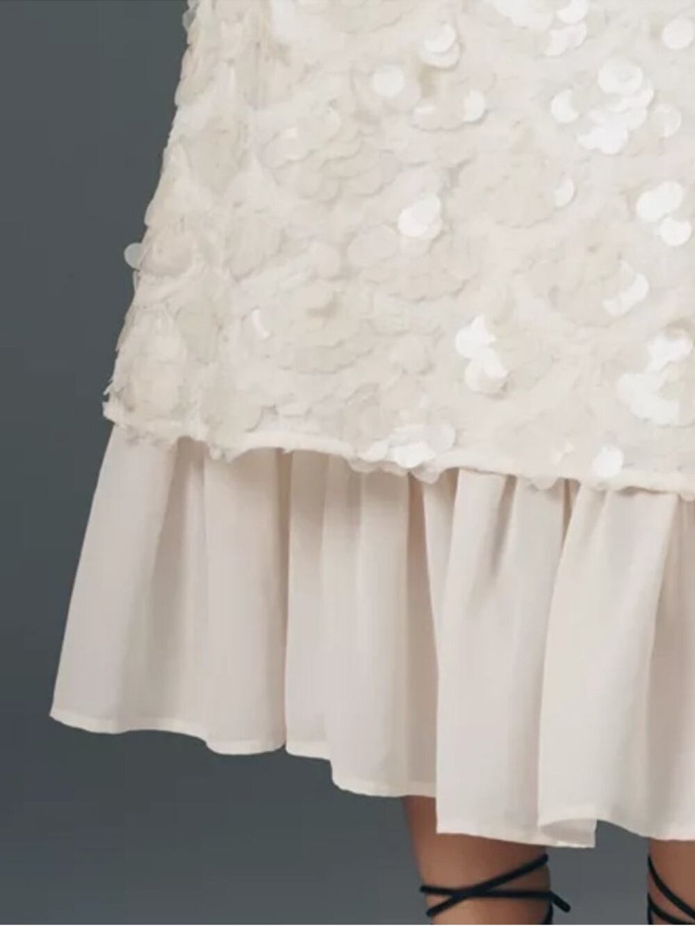 En Saison Emryn Sequin Ivory Midi Dress with Ruffle Hem and Bow Shoulder Ties - Picture 8 of 8